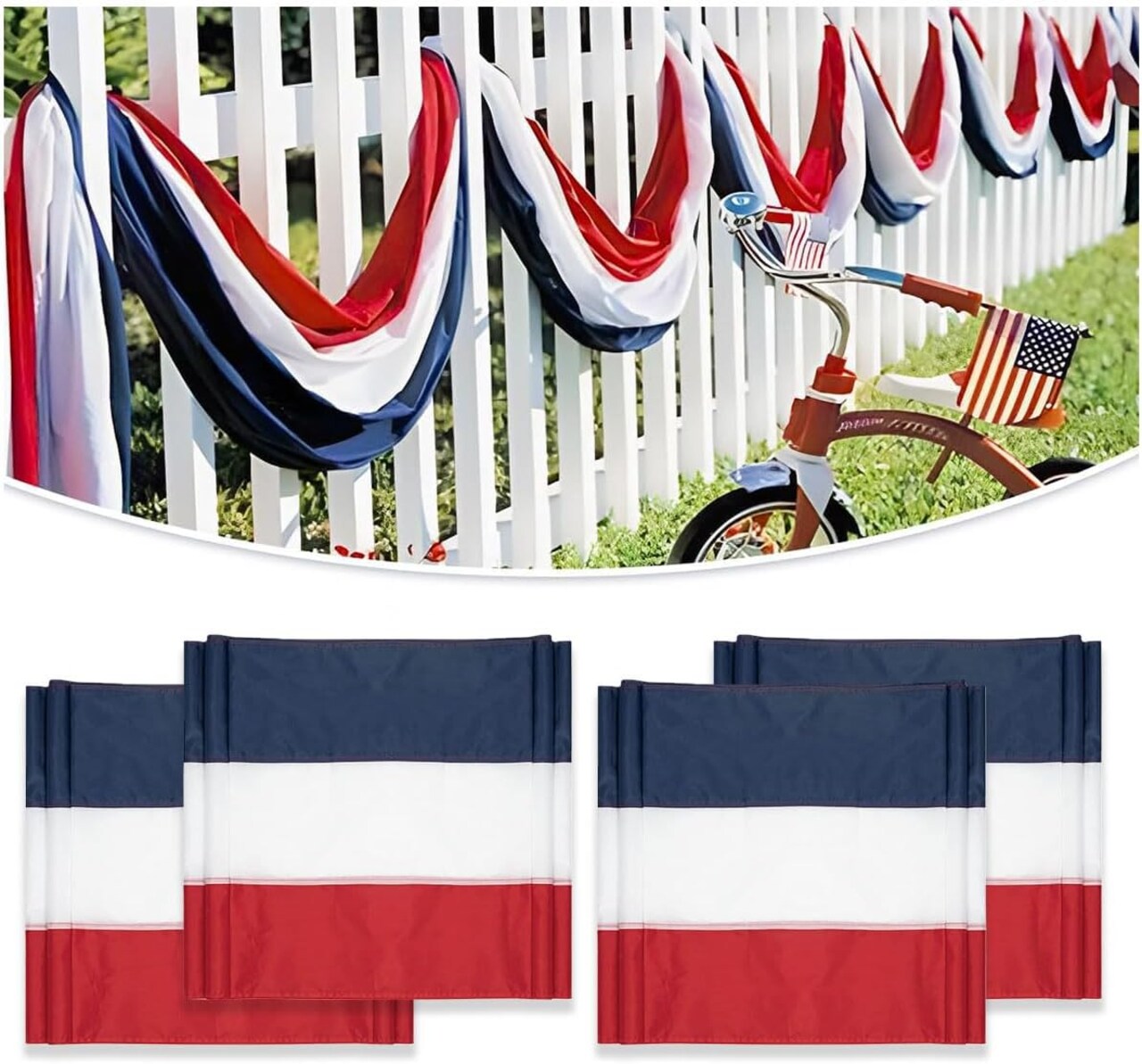 4Pack American Bunting Flag 2" x 20Ft Red, White & Blue Stripe Banner USA Patriotic Bunting Flags 4th of July Decoration for Outside Porch